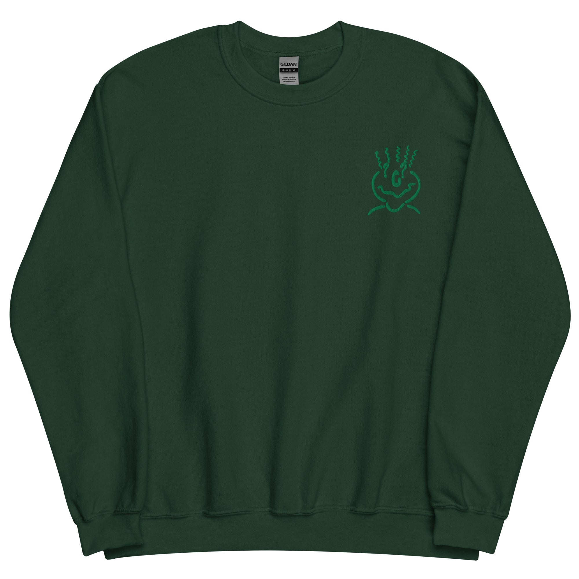 Cotton Embroided Crewneck Sweater Unisex Forest Green