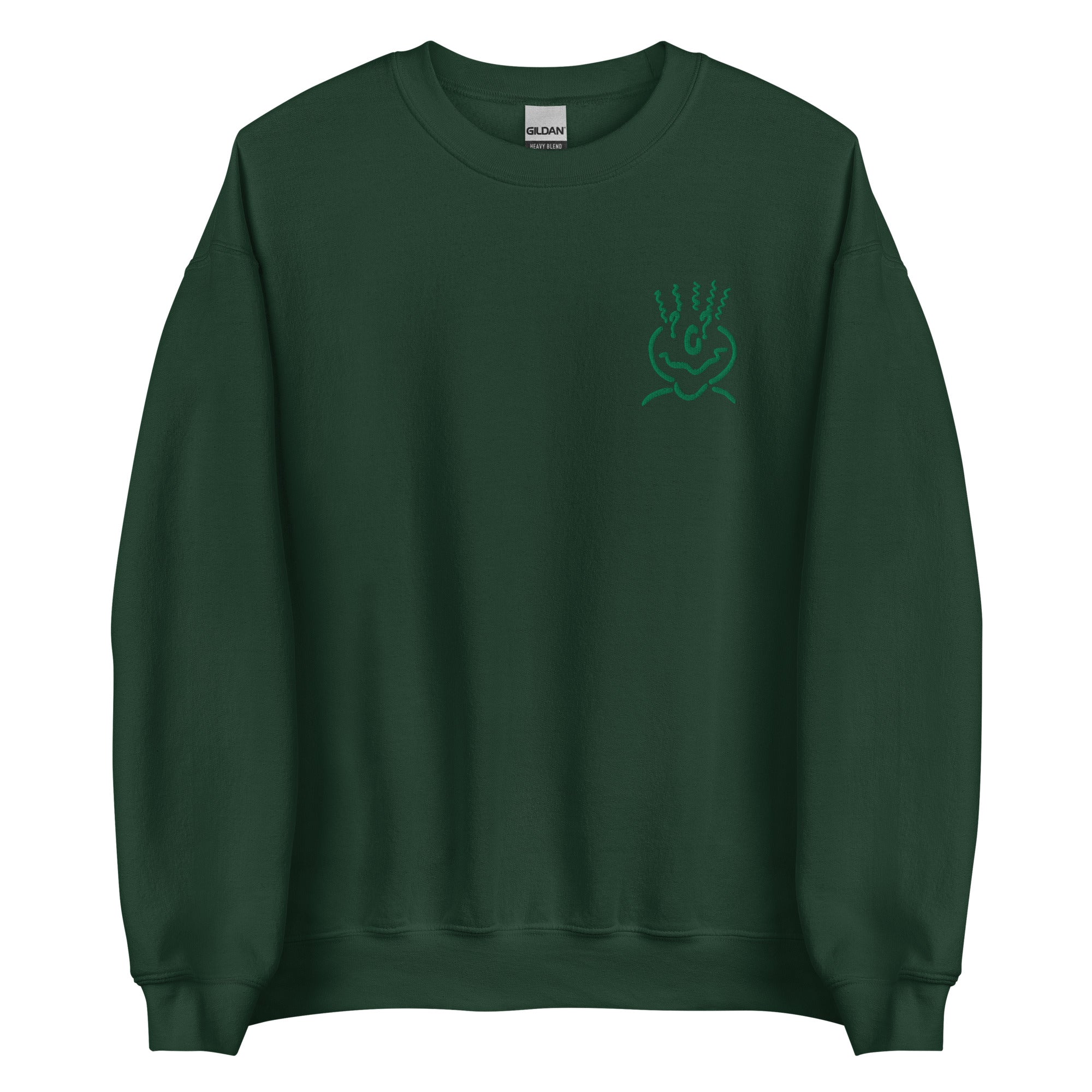 Cotton Embroided Crewneck Sweater Unisex Forest Green