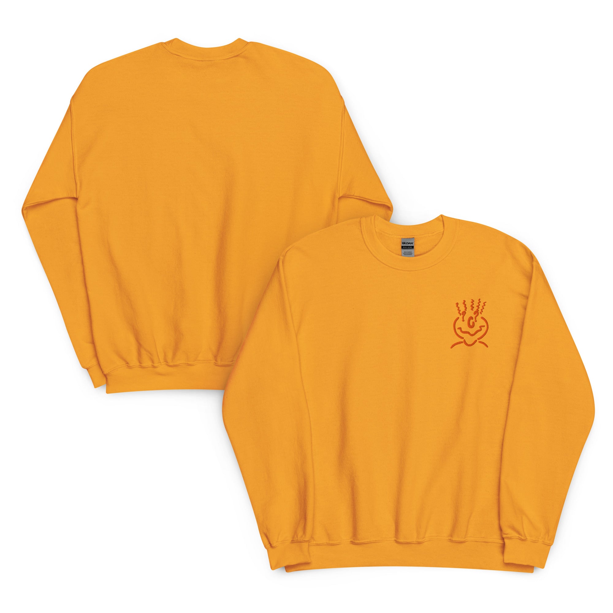 Cotton Embroided Crewneck Sweater Unisex Mustard