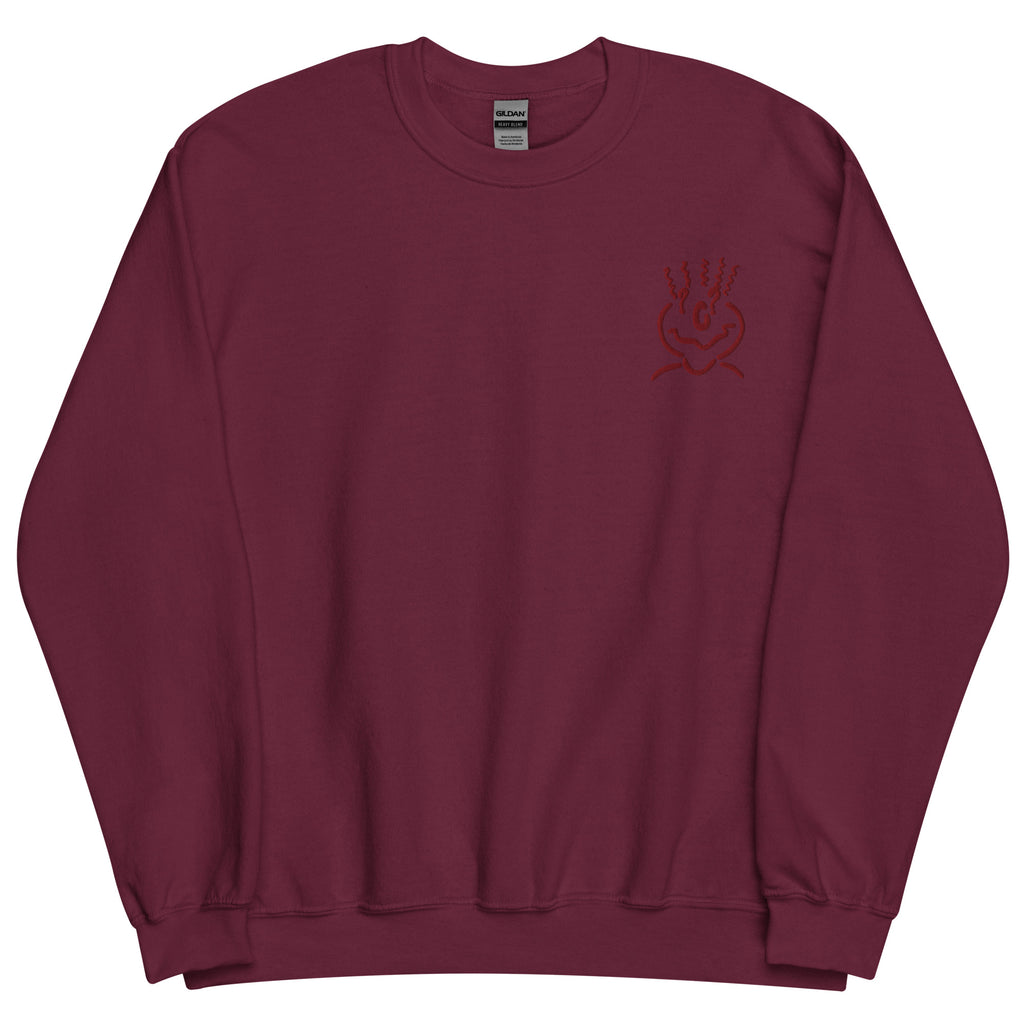 Michelle Mishkin Cotton Embroided Crewneck Sweater Unisex Burgundy