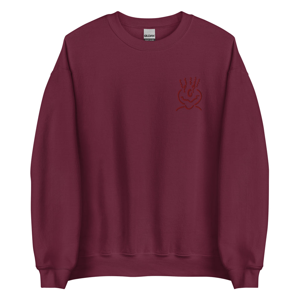 Michelle Mishkin Cotton Embroided Crewneck Sweater Unisex Burgundy