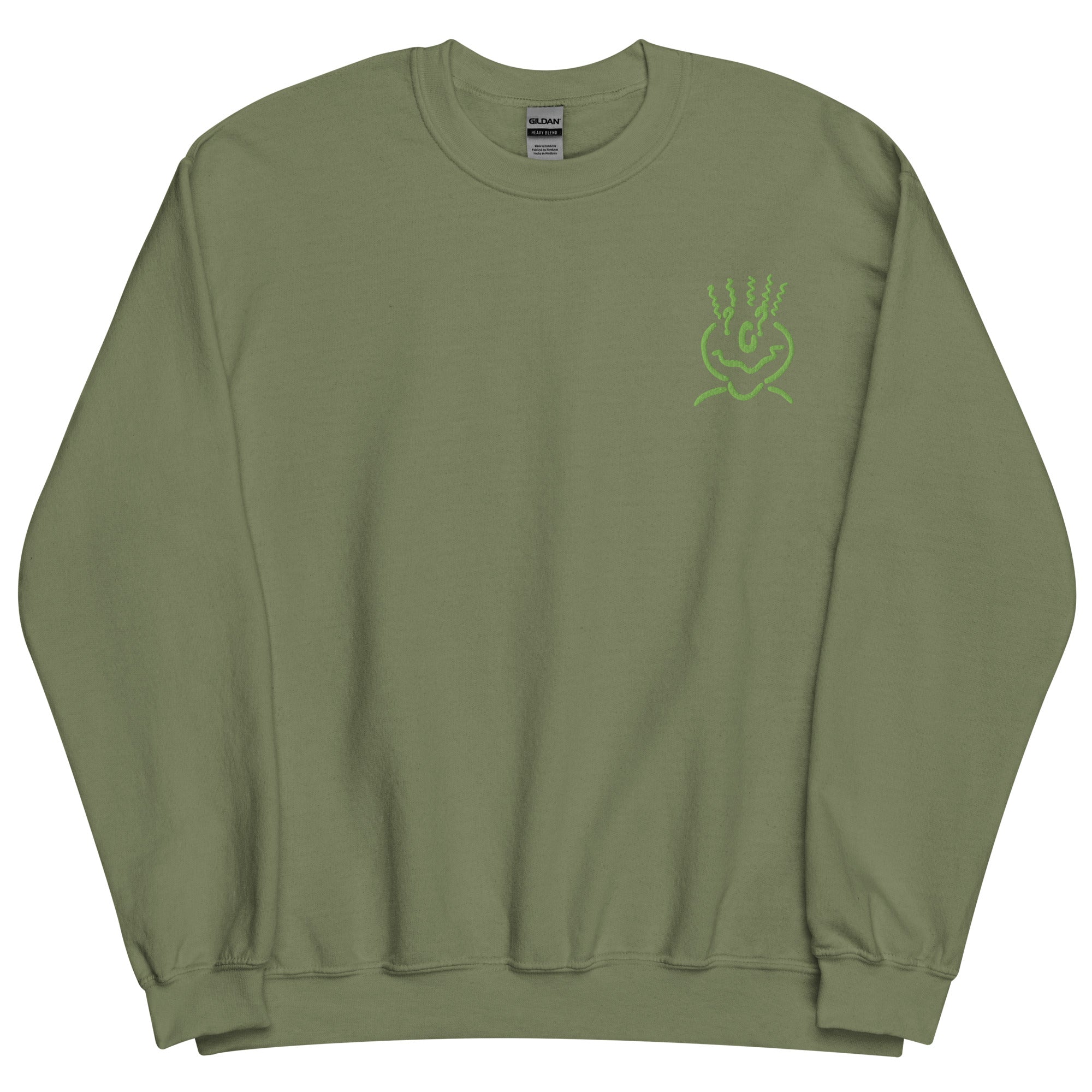 Cotton Embroided Crewneck Sweater Unisex Olive Green