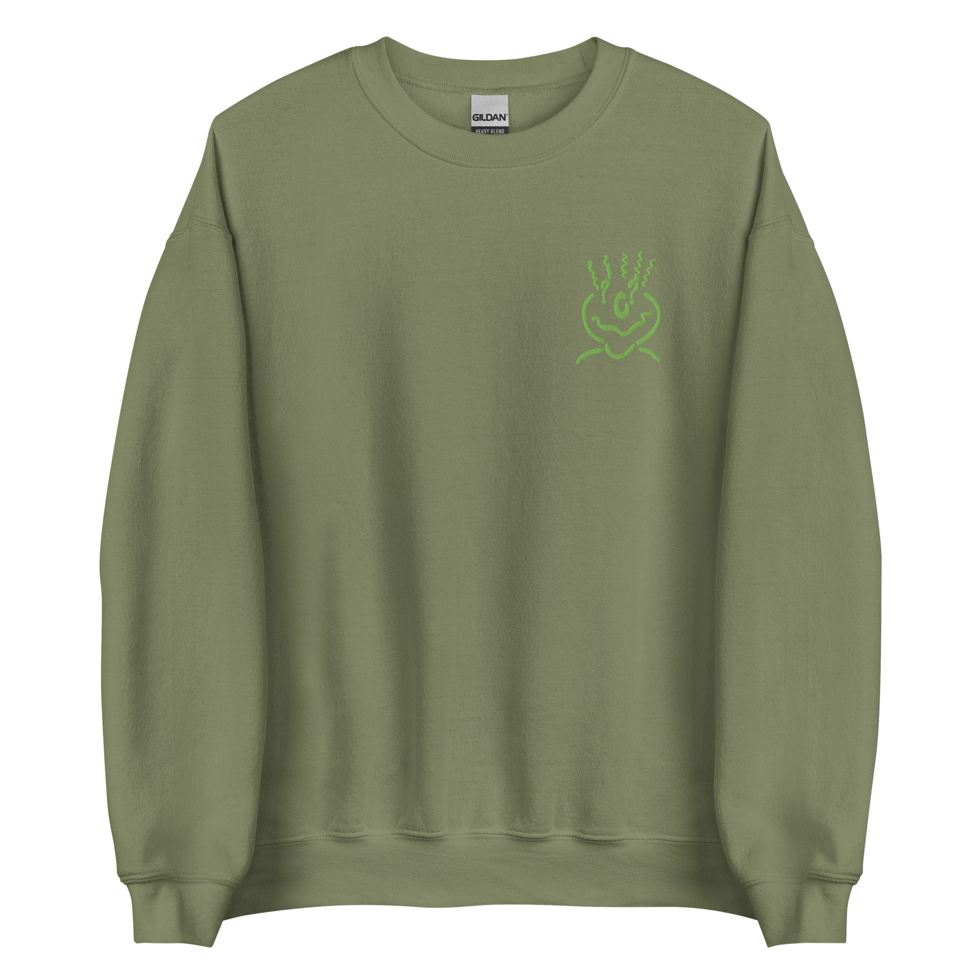 Cotton Embroided Crewneck Sweater Unisex Olive Green