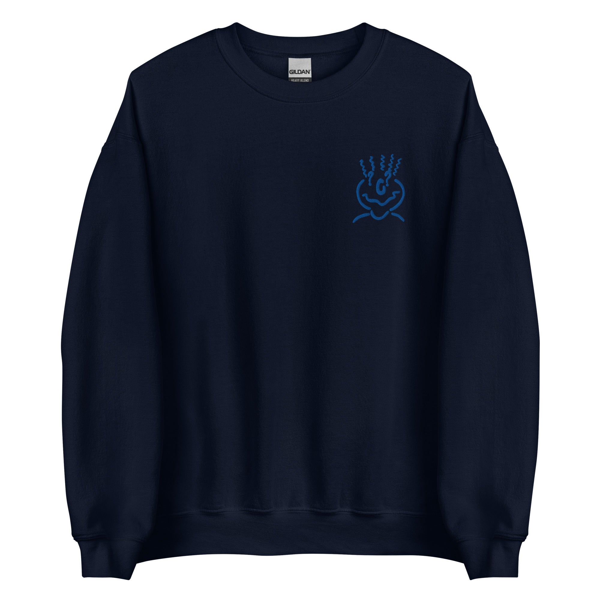 Cotton Embroided Crewneck Sweater Unisex Navy Blue