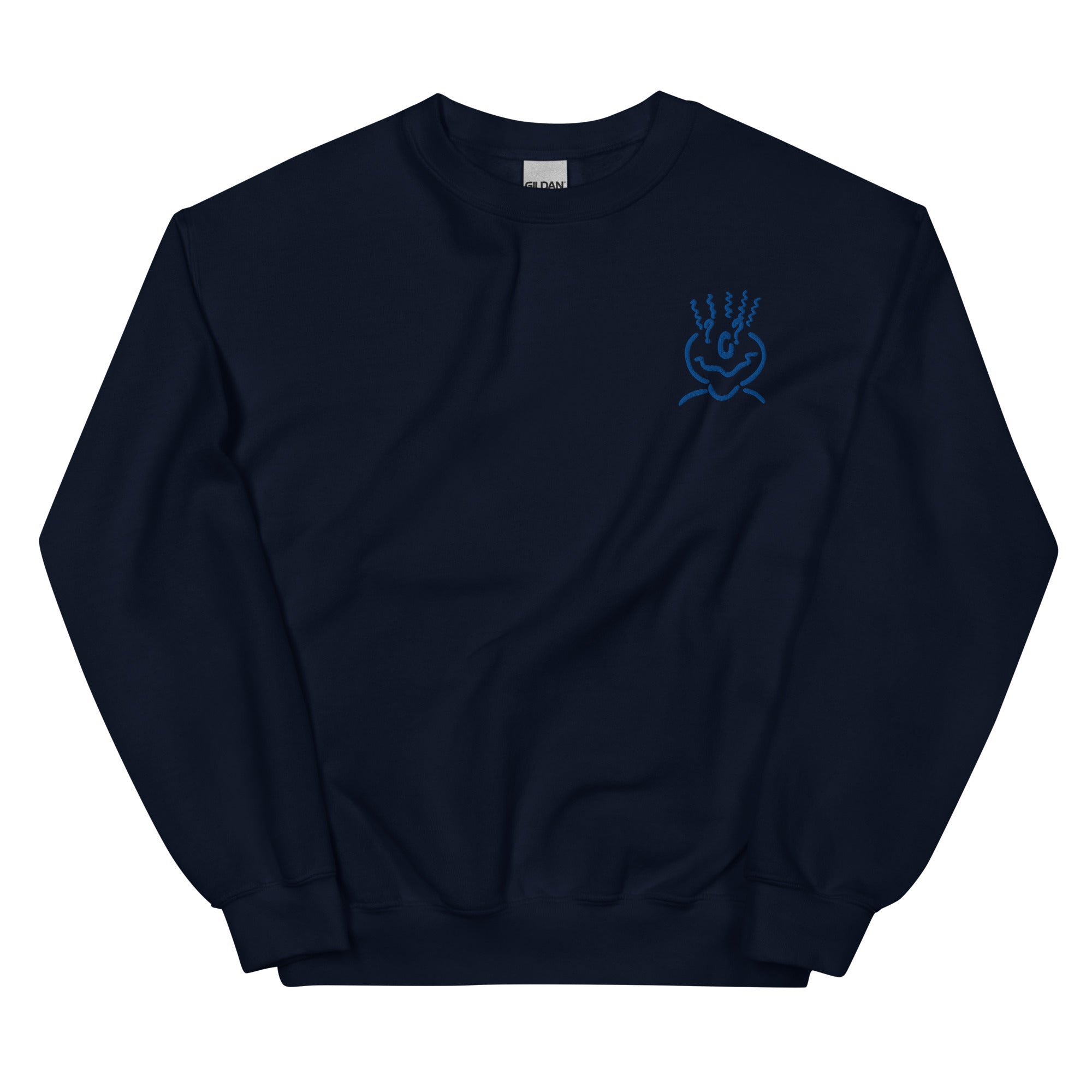 Cotton Embroided Crewneck Sweater Unisex Navy Blue