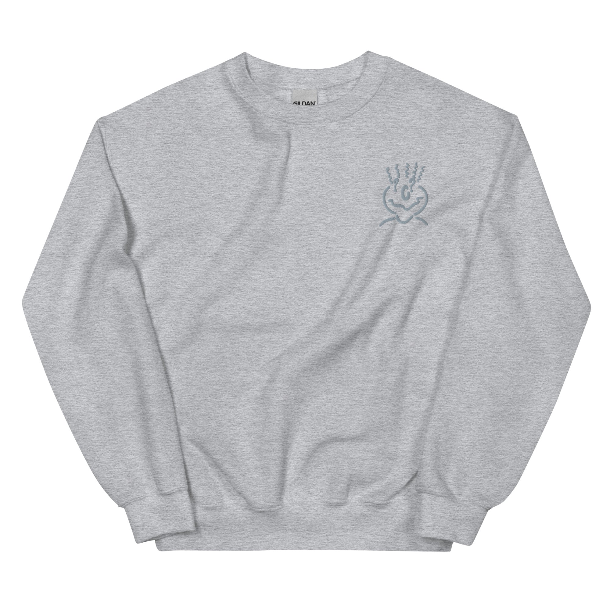 Cotton Embroided Crewneck Sweater Unisex Gray