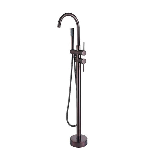 Double-Handle Floor-Mount High Arch Tub Faucet High Flow Bathroom Tub Filler with Handshower in Venetian Bronze