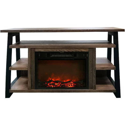 Sawyer 53.1 in. Freestanding Electric Fireplace Mantel in Walnut