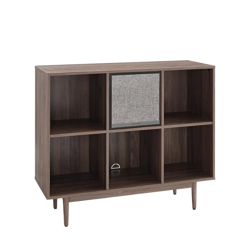 Liam Walnut Record Storage Bookcase with Speaker