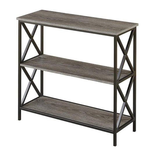 Tucson 29.25 in. Weathered Gray MDF 3-Shelf Accent Bookcase with Metal Frame