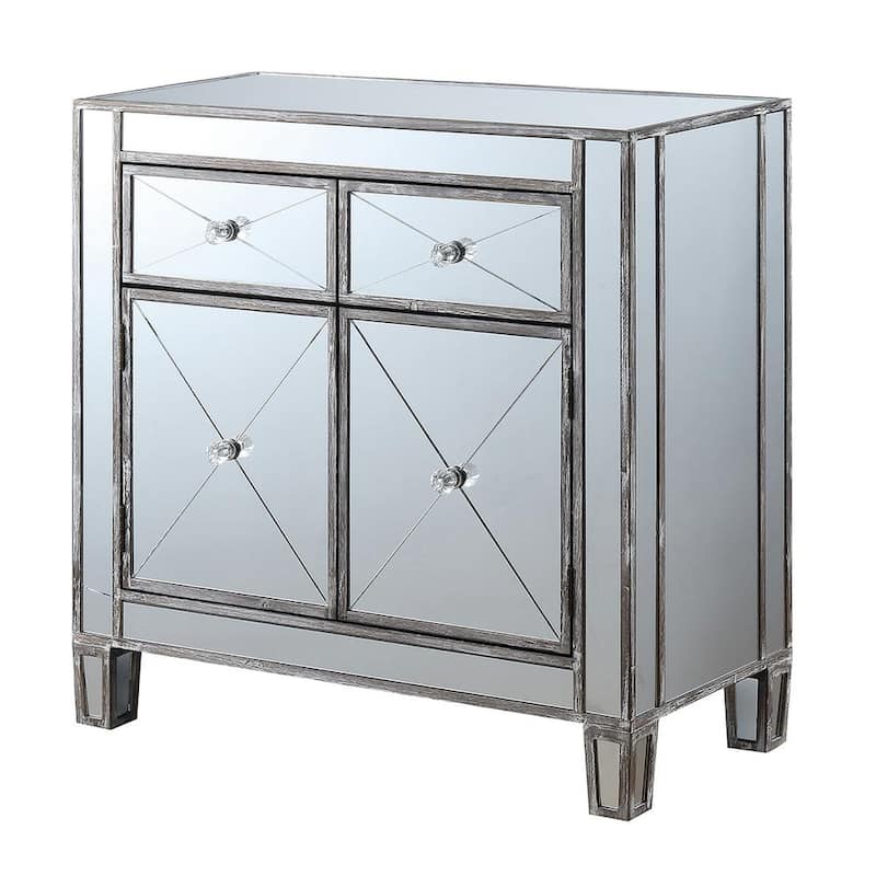 Gold Coast Vineyard 28 in. Weathered Gray Standard Rectangular Mirror Top Console Hall Table with 2-Drawers and Cabinet