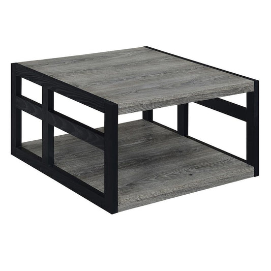 Monterey 32 in. Weathered Gray Melamine/Black Medium Square Wood Coffee Table with Shelf