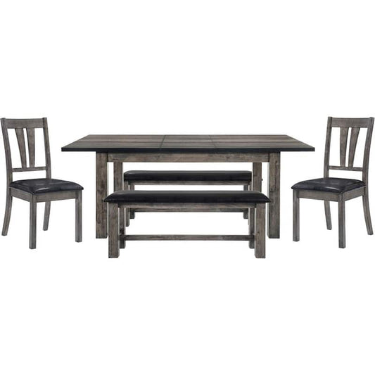 Drexel 5-Piece Weathered Gray Dining Set: Table, 2-Side Chairs and 2-Benches