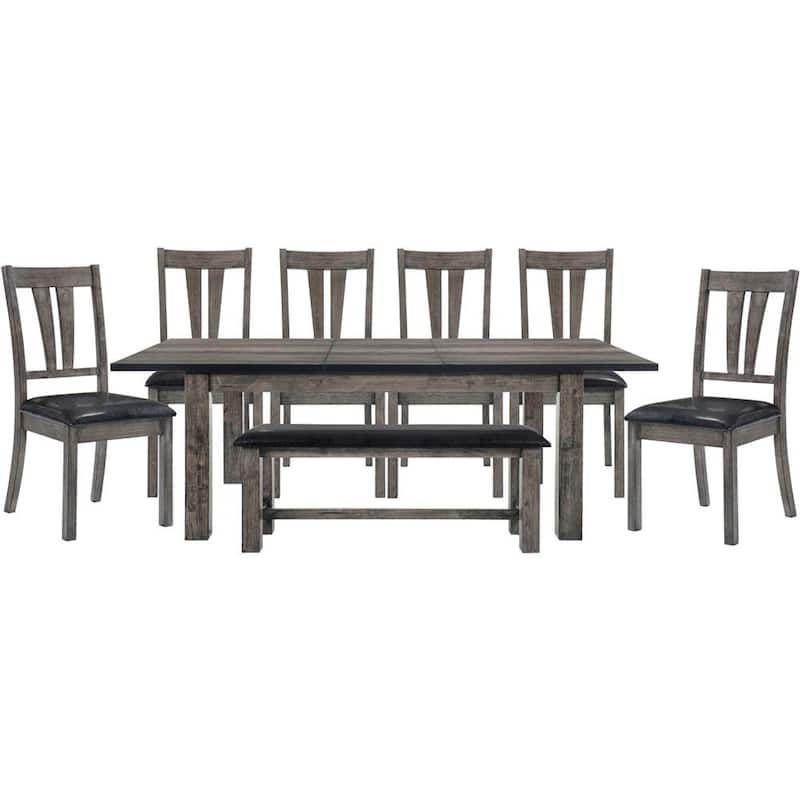 Drexel 8-Piece Weathered Gray Dining Set: Table, 6-Upholstered Chairs and Bench