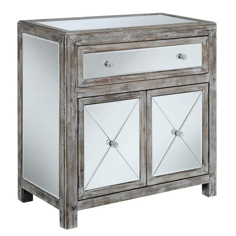 Gold Coast Vineyard 31.5 in. Weathered White Standard Rectangular Mirror Top Hall Console Table with Drawer and Cabinet