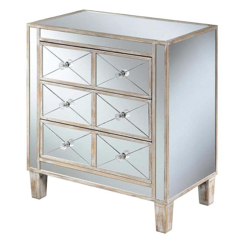 Gold Coast BettyB 23.75 in. W x 27 in. H Weathered White Rectangular Glass End Table with Drawers