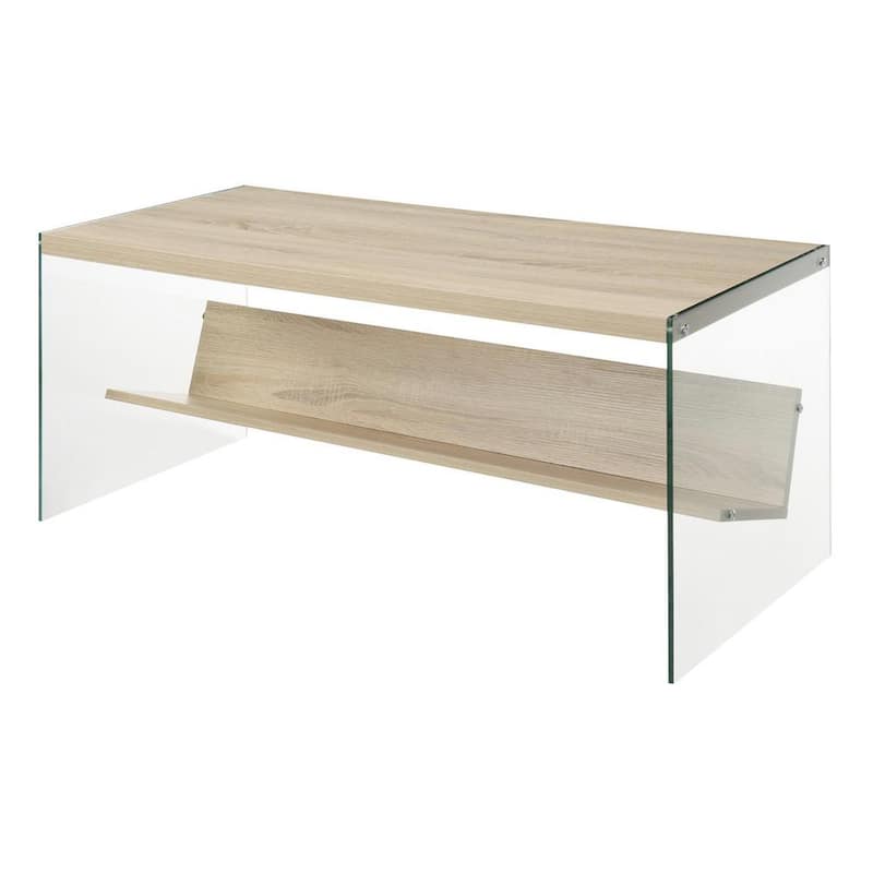 SoHo 40 in. L Weathered White and Glass 17 in. H Rectangle Particle Board Coffee Table with Shelf