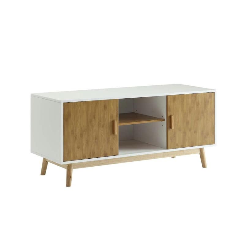 Oslo 18 in. White and Brown Particle Board TV Stand Fits TVs Up to 46 in. with Storage Doors