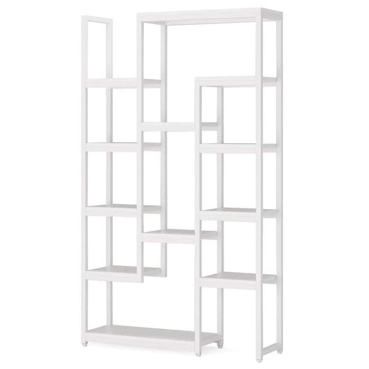 Eulas 39.37 in. W White 6-Tier Etagere Bookcase, 70.9 in. Tall Bookshelf with 12-Shelf Open Display Shelves