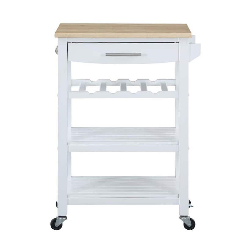 Ellaine White/Butcher Block Kitchen Cart with Wine Rack