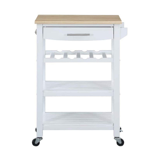 Ellaine White/Butcher Block Kitchen Cart with Wine Rack