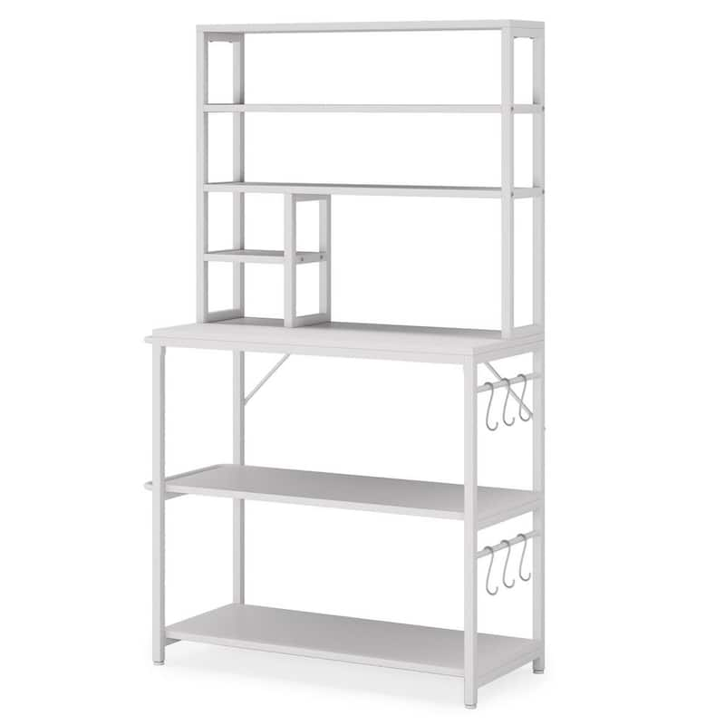 Keenyah White 6-Tier Kitchen Baker's Racks Utility Storage Shelf 6 S-Hooks and Towel Rack 35.4in. x 15.7 in. x 68.7 in.