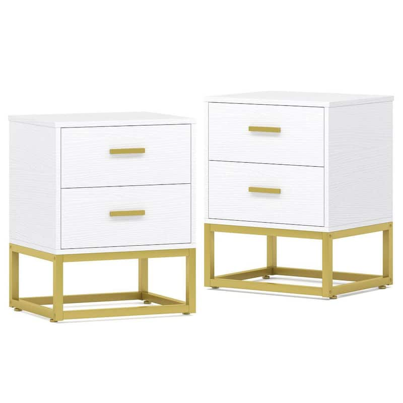 Fenley 2-Drawer White Modern Nightstand Set of 2 Bedside Sofa Side End Table(19.68 in. L x 15.75 in. W x 25.59 in. H)