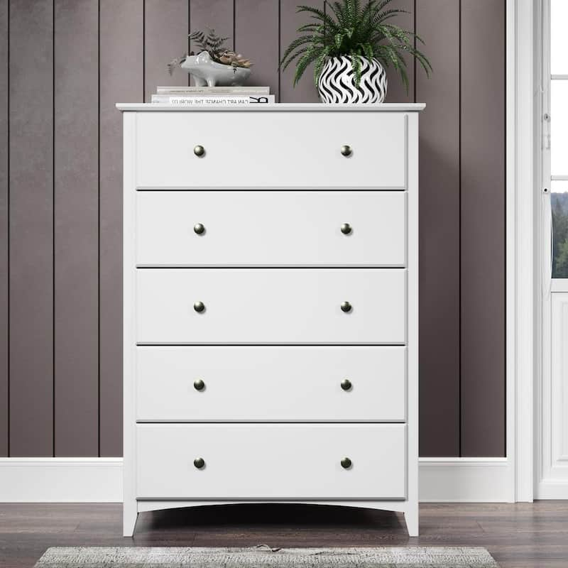 Shaker Style 5-Drawers White Chest of Drawers 48.75 H x 34.5 W x 19.25 D