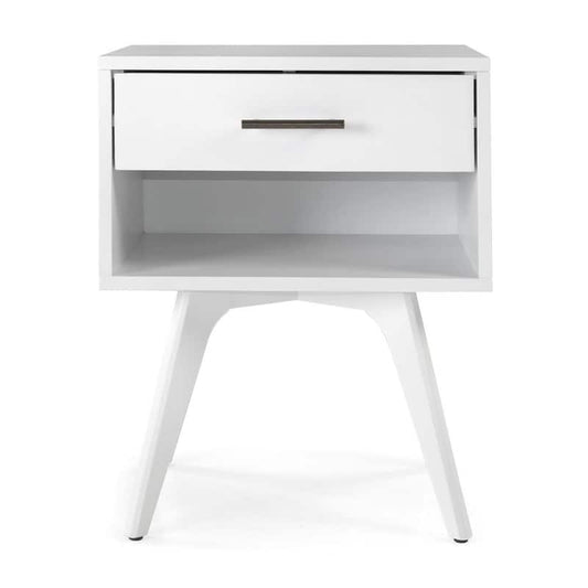 Mid Century Modern 1-Drawer White Nighstand 25.4 in. x 19.6 in. x 13.75 in.