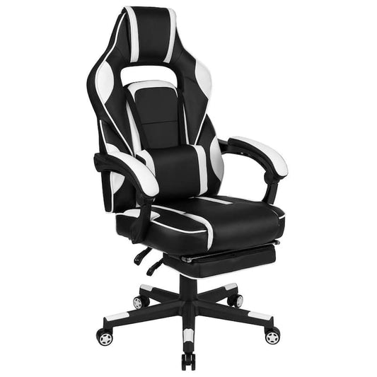 White Faux Leather Gaming Chair with Adjustable Arms