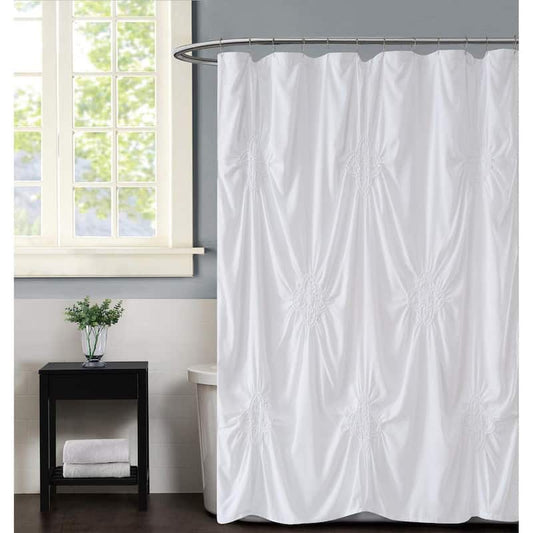 Georgia Rouched 72 in. x 72 in. White Shower Curtain