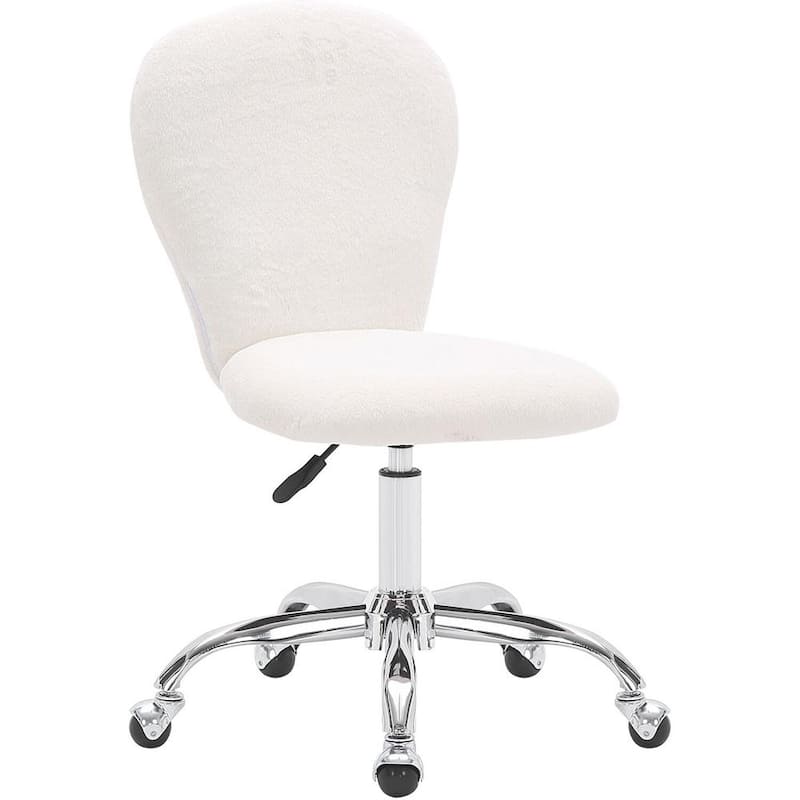 Emmy Faux Fur Swivel Office Chair, White/Chrome