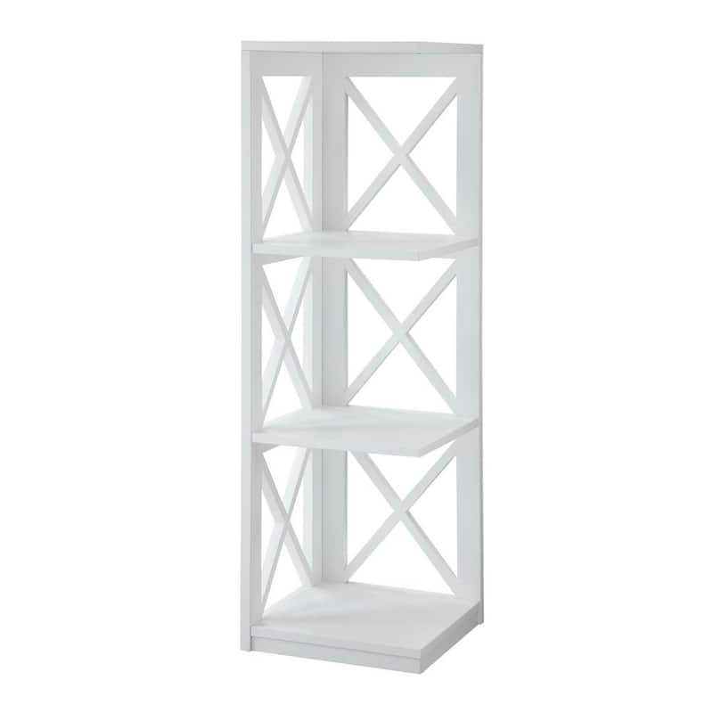 Oxford 38.5 in. White Wood 3-Shelf Corner Bookcase