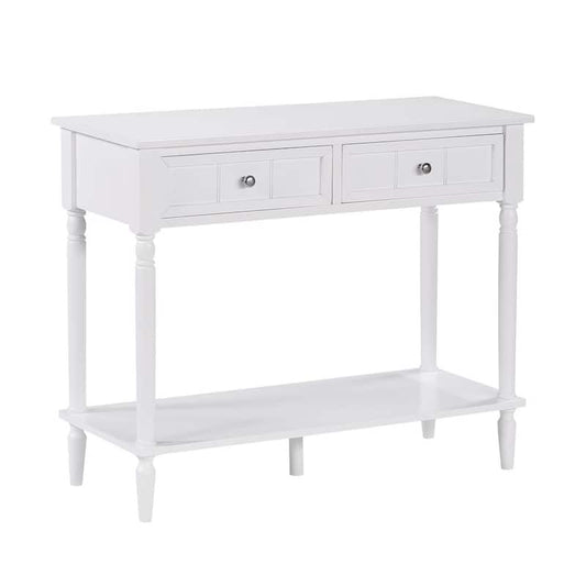 French Country 36 in. White Rectangle Wood Console Table with 2-Drawers