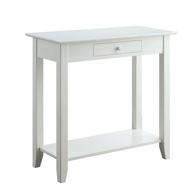 American Heritage 31.5 in.(L) White 30 in.(H) Rectangle Wood Console Table with Drawer and Shelf