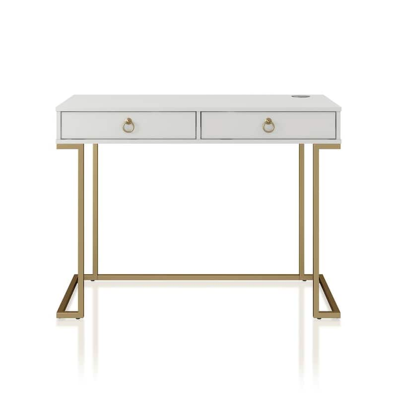 Camila 41.65 in. White Writing Desk with Charging Station