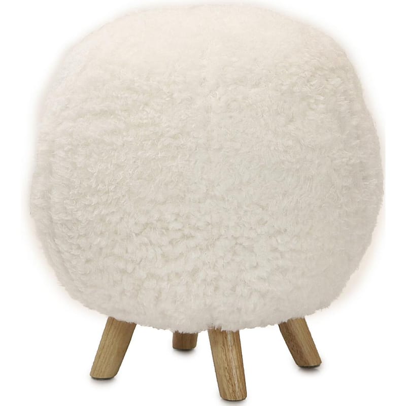 Plush White Pouf Ottoman