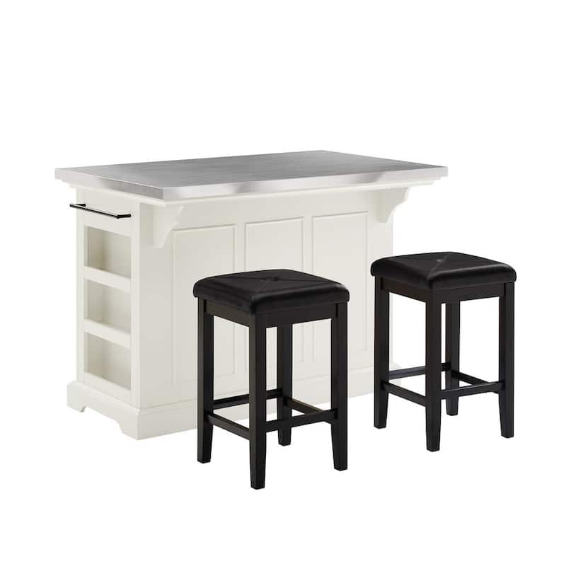 Julia White Kitchen Island with Square Stools