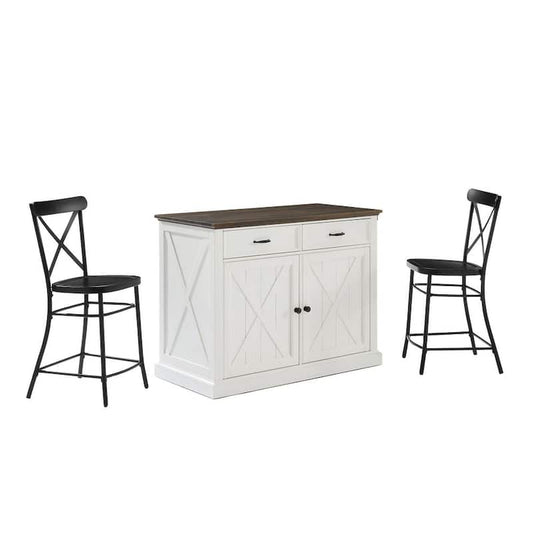 Clifton White Kitchen Island with Camille Stools