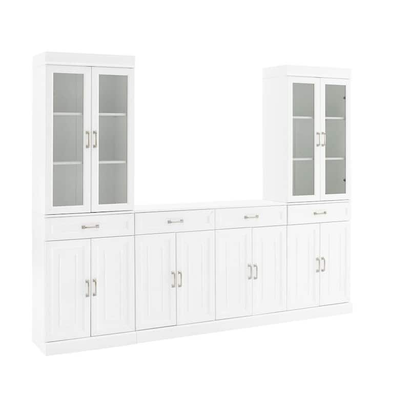 Stanton 3-Piece White Glass Door Pantry Set with Sideboard