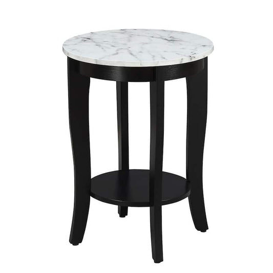 American Heritage White Faux Marble and Black Round End Table