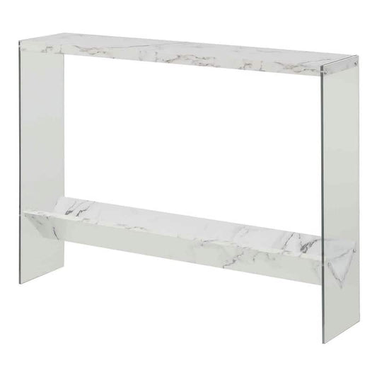 SoHo V 42 in. White Faux Marble 30 in. H Rectangle Particle Board Console Table with-Shelf