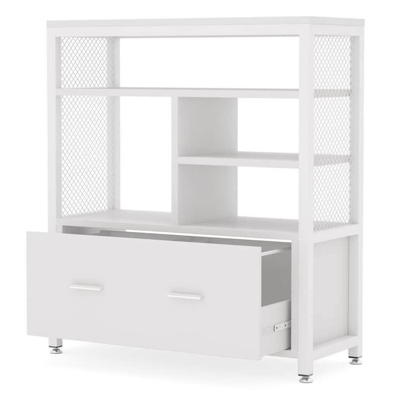 Atencio White File Cabinet with Drawer for Letter Size Modern Filing Cabinet Printer Stand