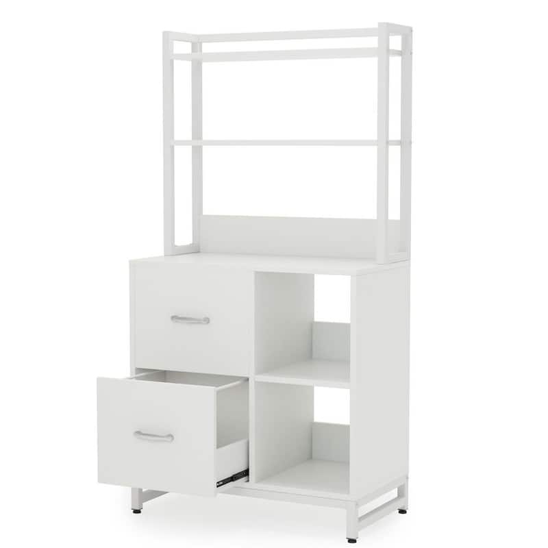 Atencio White 2 Drawer File Cabinet With Bookshelf and Printer Stand for Home Office