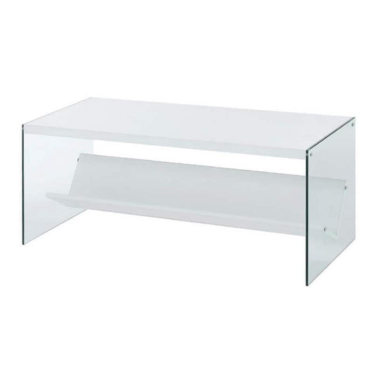 SoHo 40 in. L White and Glass 17 in. H Rectangle Particle Board Coffee Table with Shelf