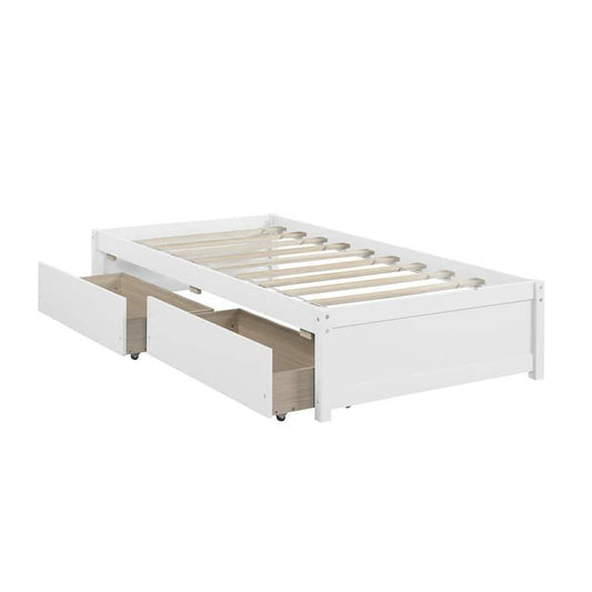 White Twin Platform Bed with 2 Storage Drawers