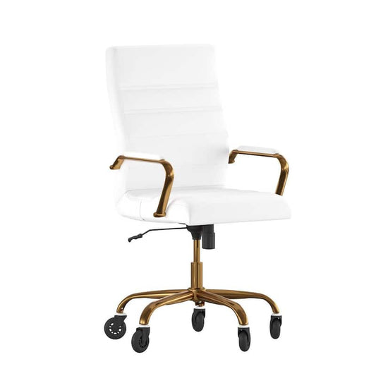 White LeatherSoft/Gold Frame Leather/Faux Leather Office/Desk Chair Table Top Only