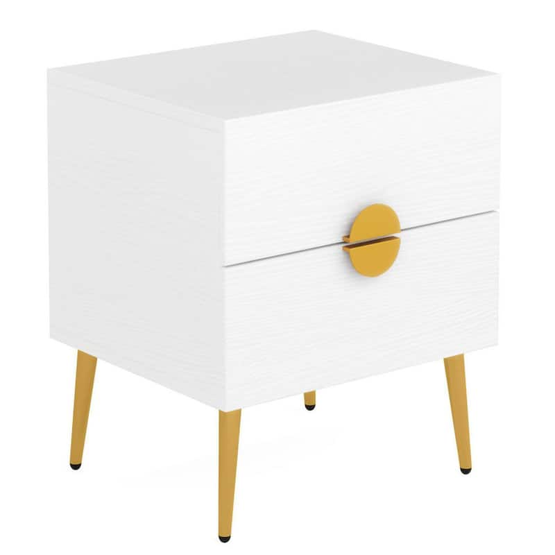 Fenley 2-Drawer White Nightstand with Adjustable Feet Pad 19.7 in. W x 15.7 in. D x 24.8 in. H