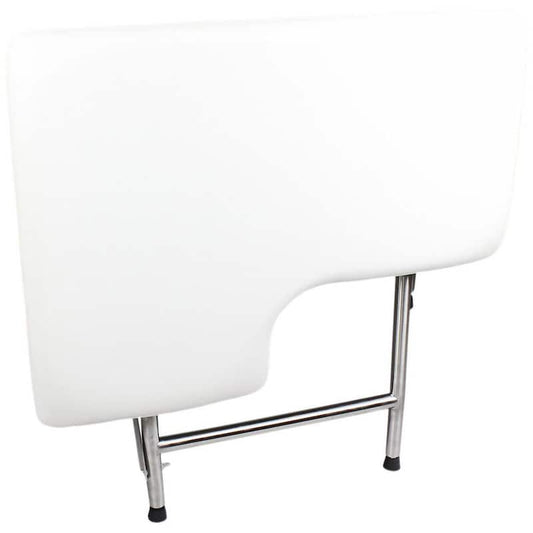 Right Hand L-Shaped, Padded Folding Shower Seat with Adjustable Legs in White