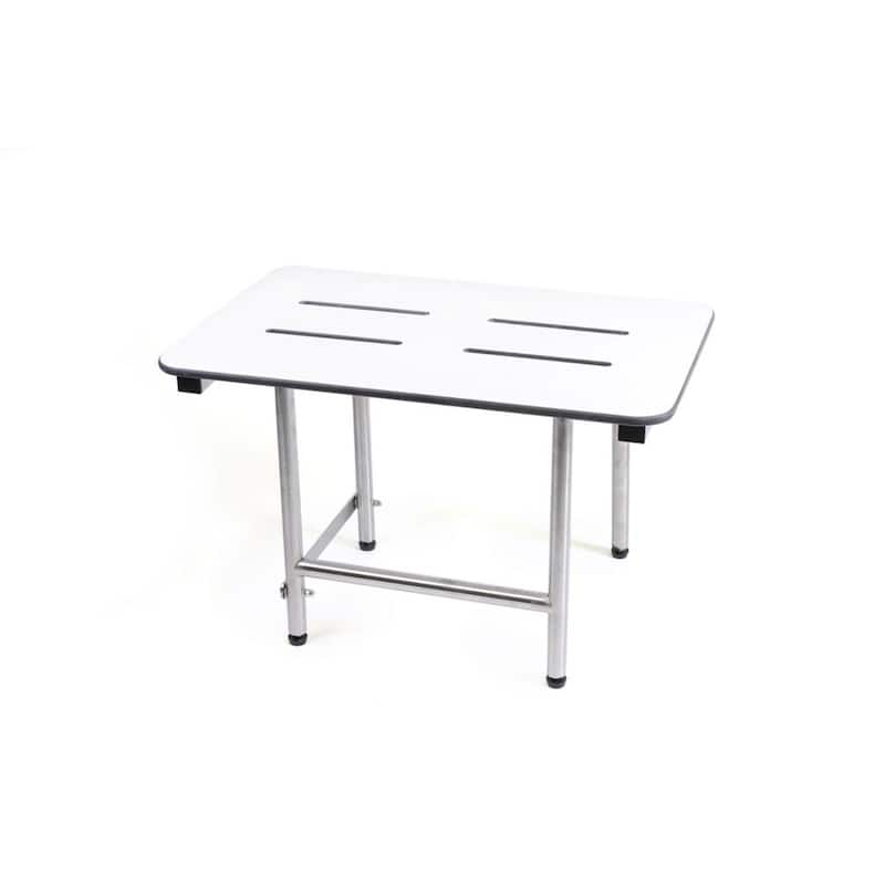 Rectangular, Phenolic Slotted Folding Shower Seat with Adjustable Legs in White - ADA Compliant